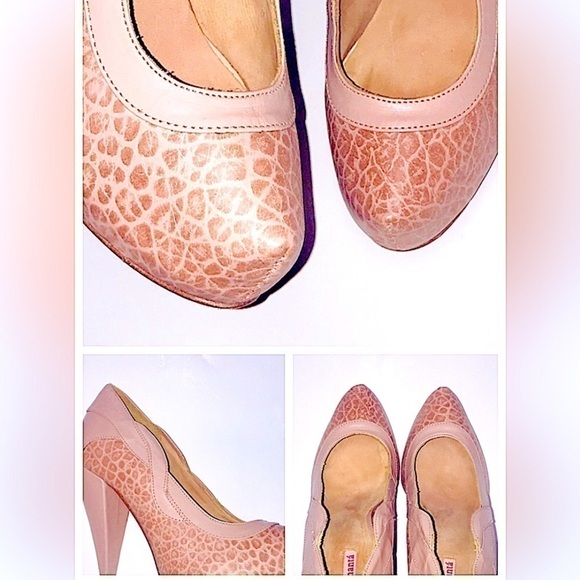Samanta pink snakeskin print heels leather sz8 wide formal wedding casual boho - Picture 2 of 16